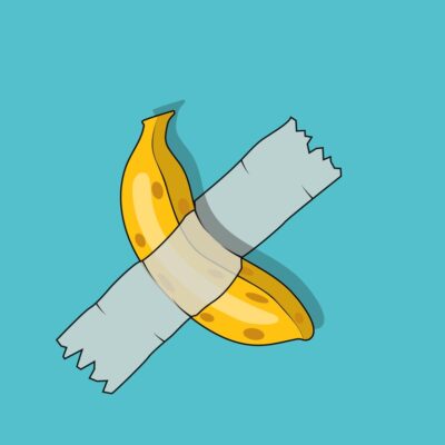 cattelan banana art taped to a wall
