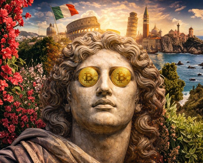 Picture of statue with bitcoin coins in the eyes.