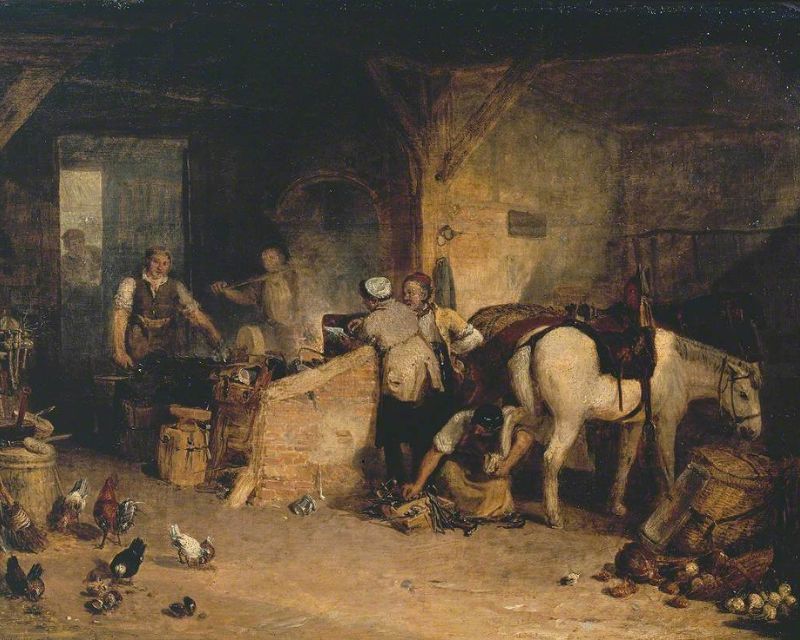 Peter Goddard Picture of J. M. W. Turner, “A Country Blacksmith Disputing upon the Price of Iron, and the Price Charged to the Butcher for Shoeing his Poney”, 1807, Tate Britain. Public domain.