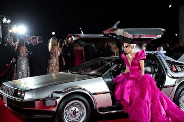 Picture of Lady Gaga coming inside the car.