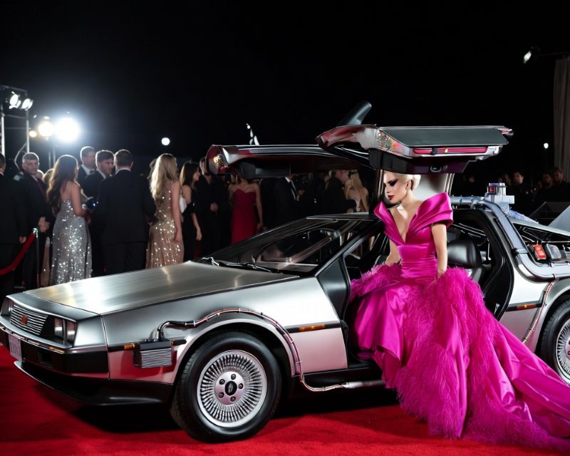 Picture of Lady Gaga coming inside the car.