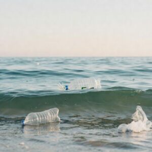 Picture of the sea with plastic bottles