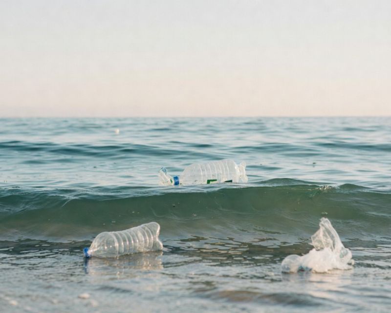 Picture of the sea with plastic bottles