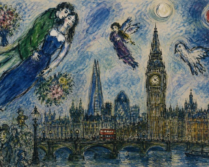 art in the style of chagall for an art investment article in citywealth