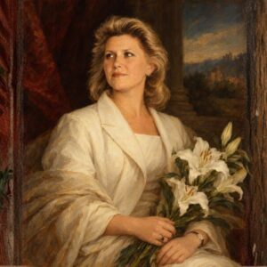 Lady joan branson holding lillies